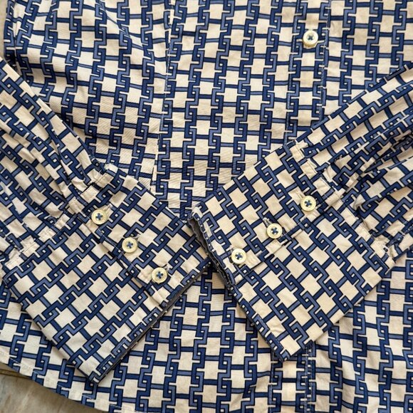 NEW Tommy Hilfiger women's large navy/white STRETCH button down long shirt - Picture 3 of 5